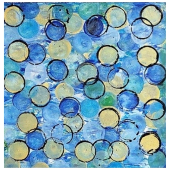 Hand Crafted Abstract Design Blue and Black 12x12 Inches Canvas Picture - Picture 3 of 4